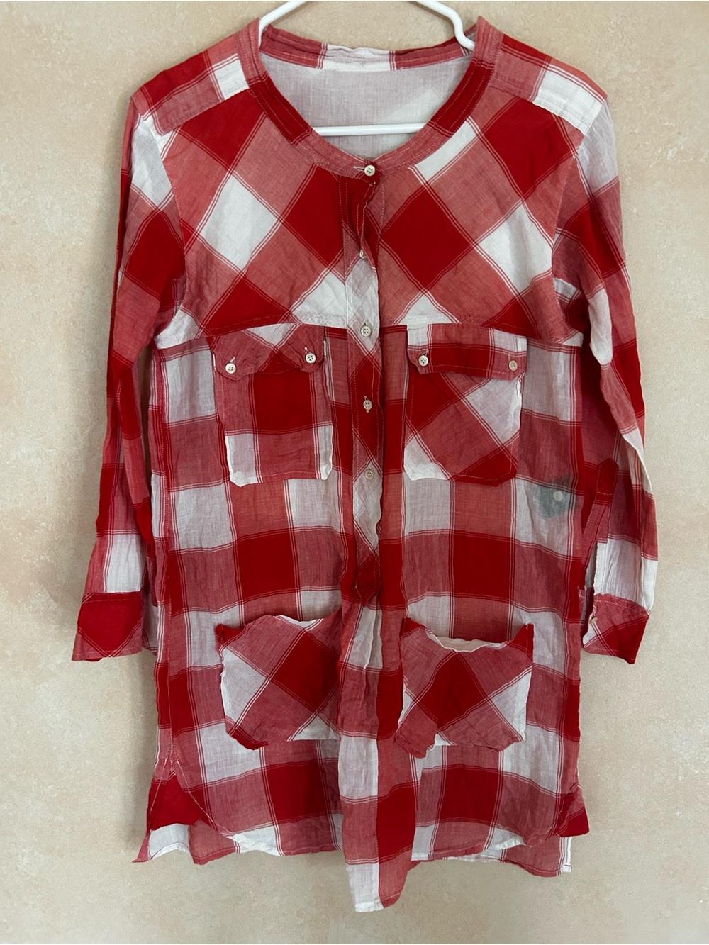 Isabel Marant Red and White Plaid over shirt dress no size tag measures a medium